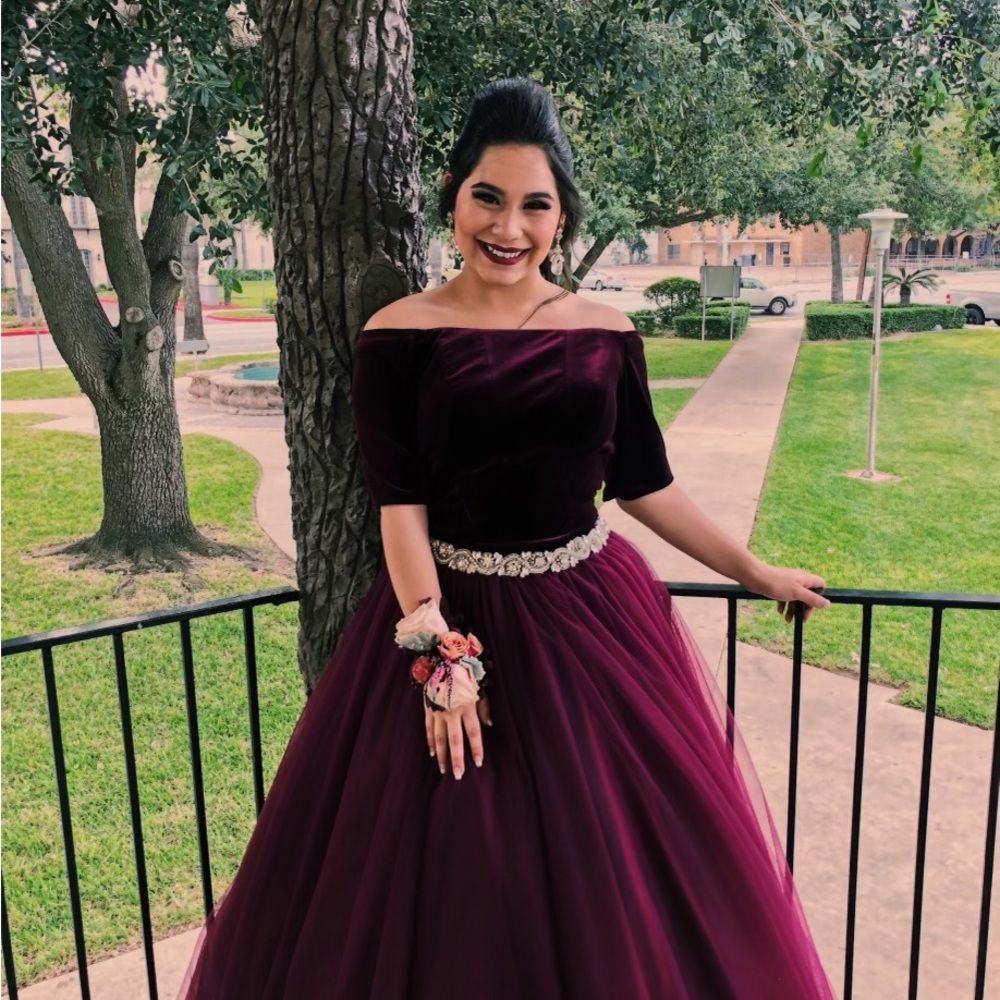 Elegant Burgundy Off-Shoulder Gown